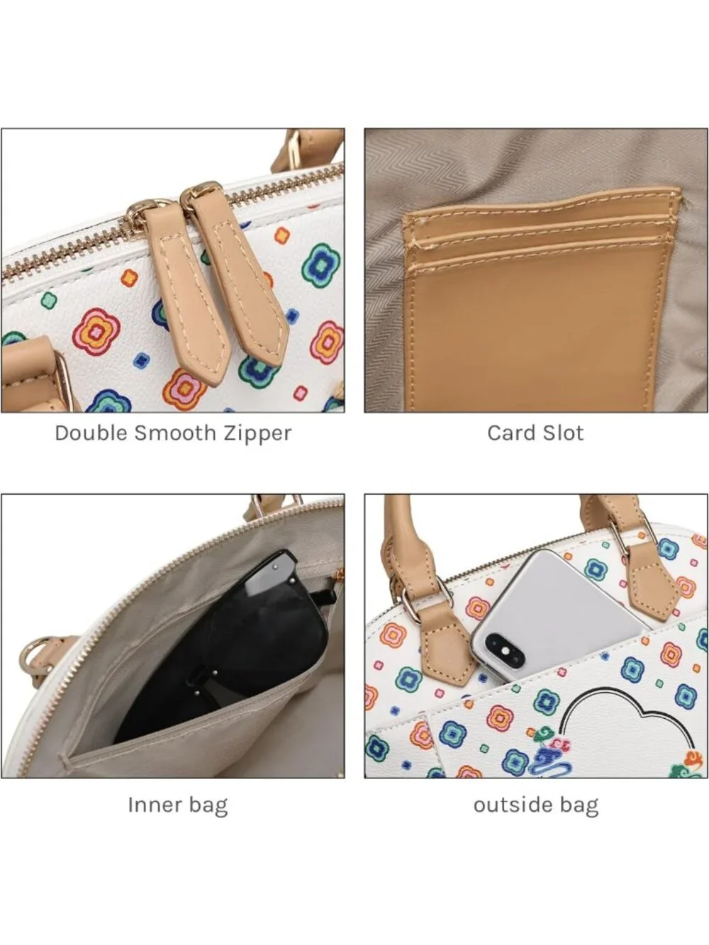 Vegan Leather Satchel Purse for Women, Classic Dome Handbag with Detachable